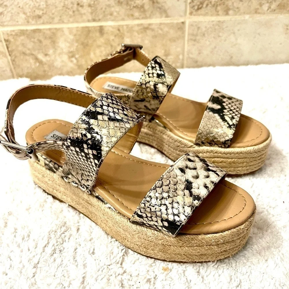 Steve Madden Fifer Python Snake Print Espadrille Wedge Sandals Platform women 6